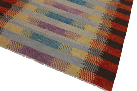 handmade Modern Kilim Blue Rust Hand-Woven RECTANGLE 100% WOOL area rug 8x10