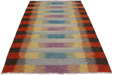 handmade Modern Kilim Blue Rust Hand-Woven RECTANGLE 100% WOOL area rug 8x10