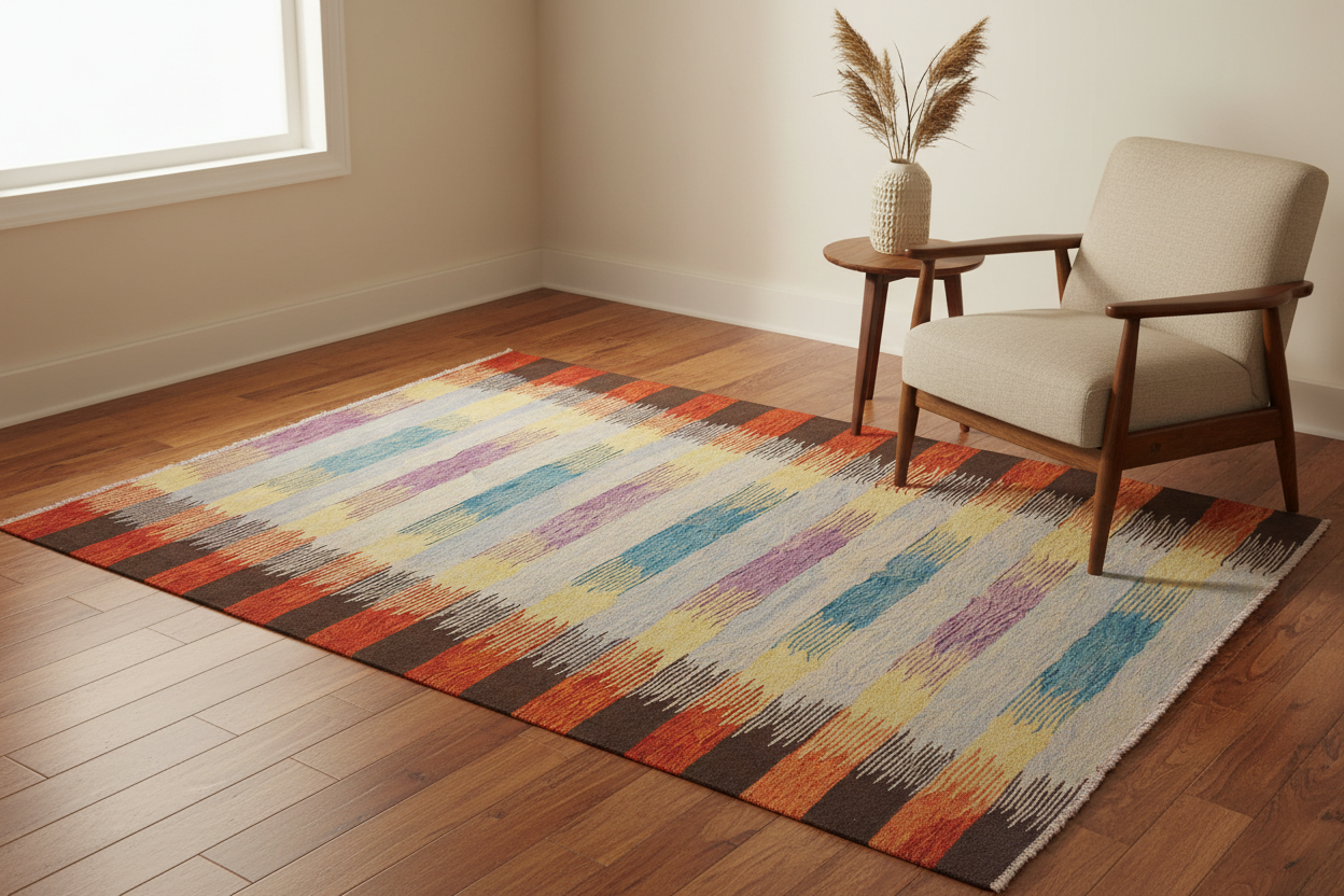 handmade Modern Kilim Blue Rust Hand-Woven RECTANGLE 100% WOOL area rug 8x10
