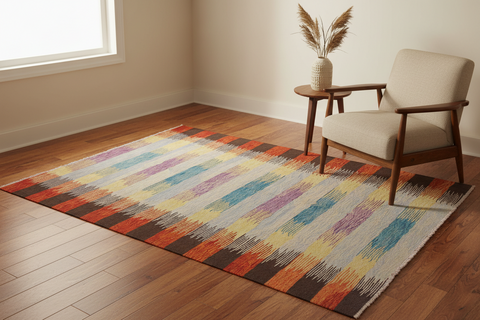 handmade Modern Kilim Blue Rust Hand-Woven RECTANGLE 100% WOOL area rug 8x10