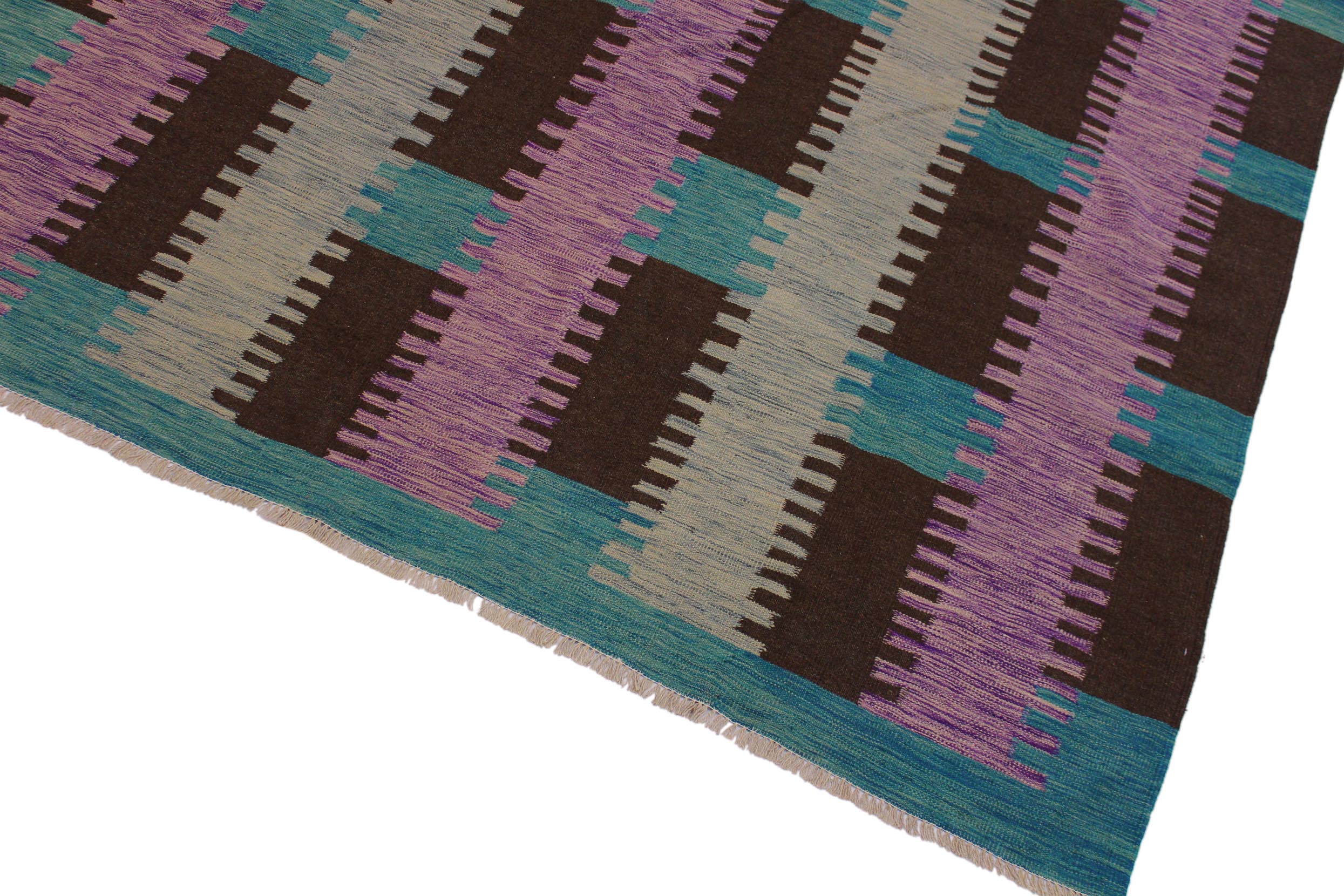 handmade Modern Kilim Teal Brown Hand-Woven RECTANGLE 100% WOOL area rug 9 x 10