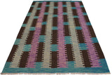 Flat Weave Kilim Antique Navaho Vintage handmade Modern Kilim Teal Brown Hand-Woven Rectangle 100% Wool Area Rug 9x10 