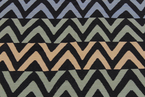 handmade Modern Kilim Black Blue Hand-Woven RECTANGLE 100% WOOL area rug 5x7