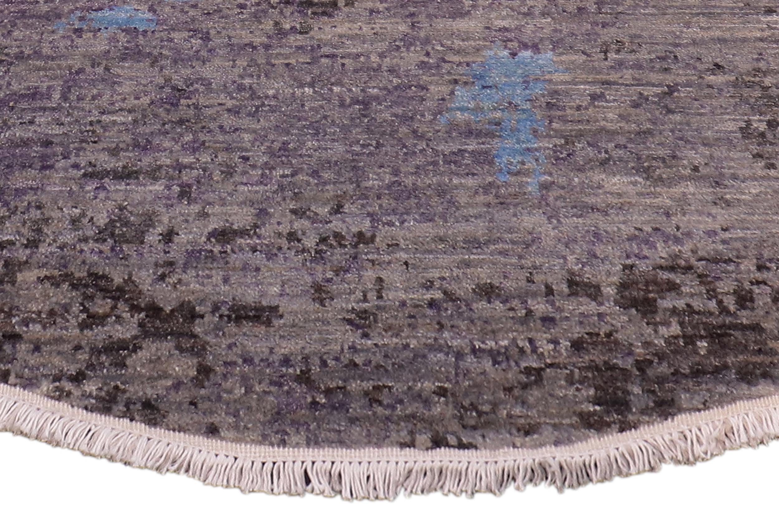 handmade Modern Round Kafkaz Grey Blue Hand Knotted ROUND 100% WOOL area rug 8' x 8'