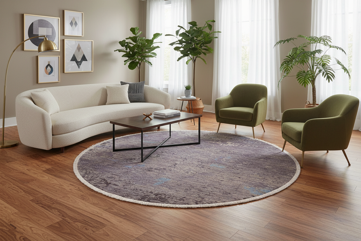 handmade Modern Round Kafkaz Grey Blue Hand Knotted ROUND 100% WOOL area rug 8' x 8'