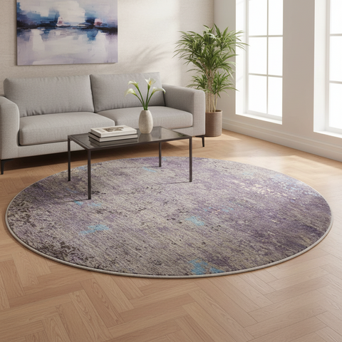 Modern Abstract Stinnett Grey/Blue Wool Round -7'10X8'0