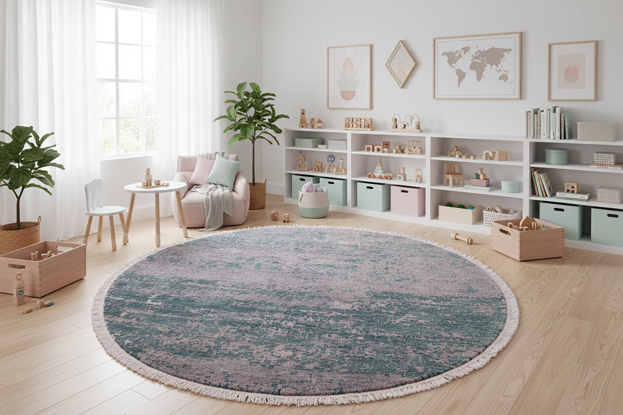 handmade Modern Round Kafkaz Green Grey Hand Knotted ROUND WOOL&SILK area rug 6' x 6'