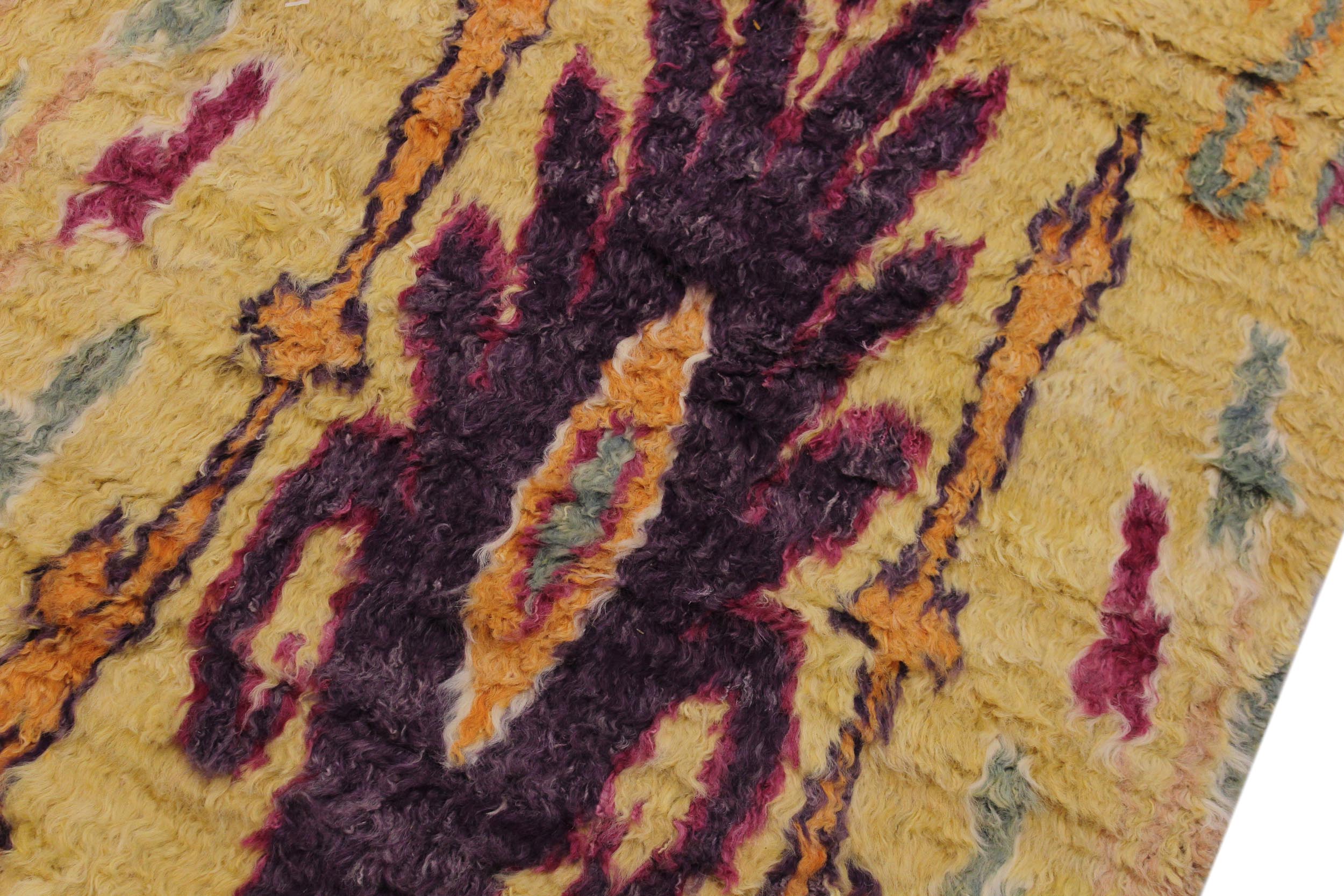 handmade Geometric Moroccan Lt. Gold Purple Hand Knotted RECTANGLE 100% WOOL area rug 5' x 8'