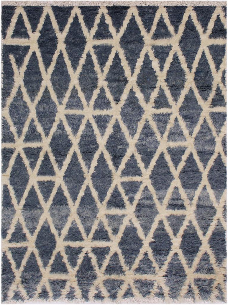 handmade Modern Moroccan Grey Ivory Hand Knotted RECTANGLE 100% WOOL area rug 5x8