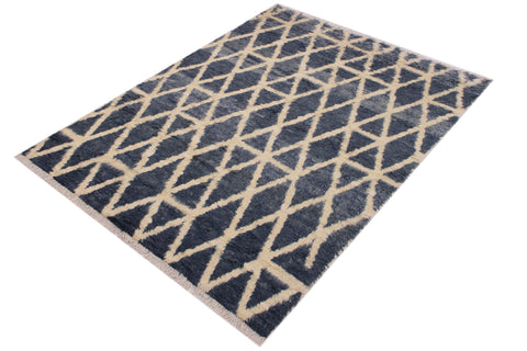 handmade Geometric Moroccan Grey Ivory Hand Knotted RECTANGLE 100% WOOL area rug 5' x 8'