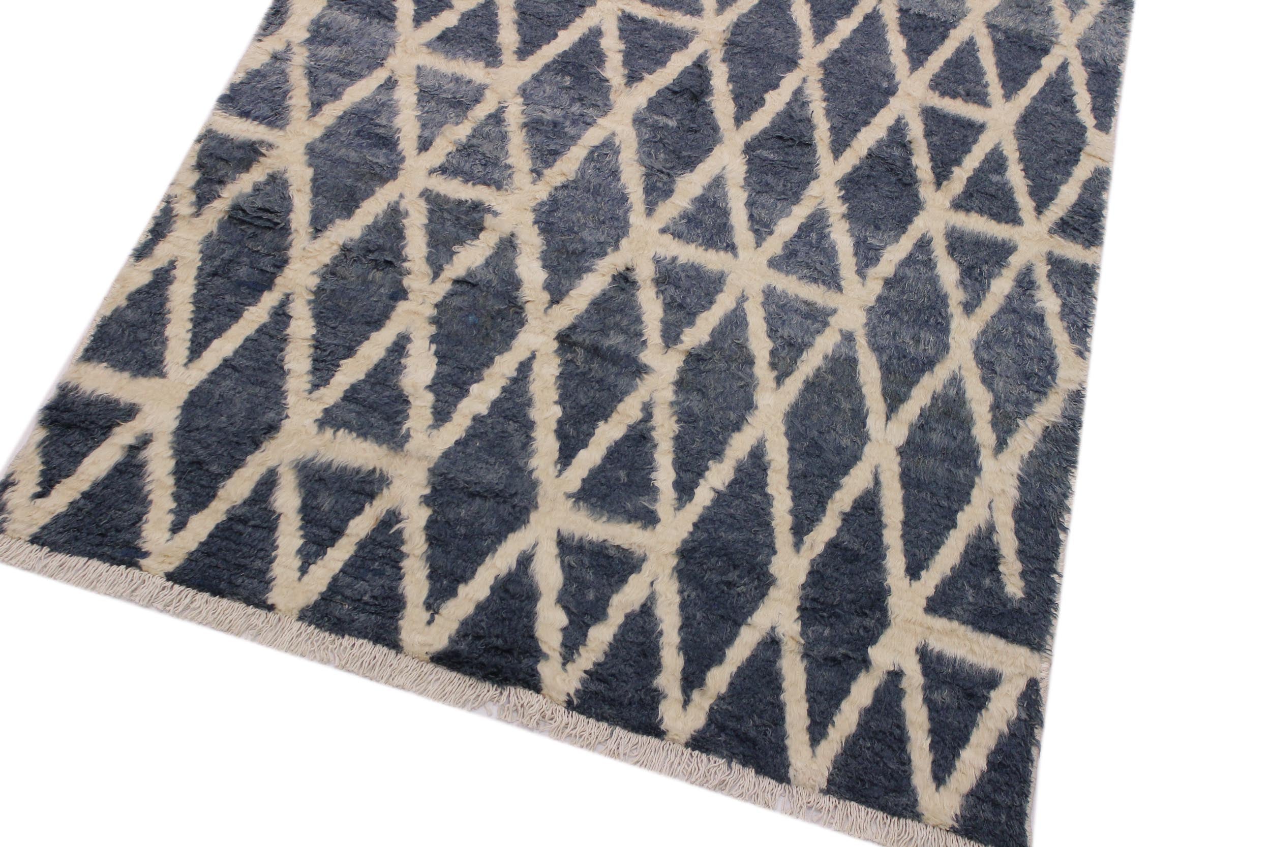 handmade Geometric Moroccan Grey Ivory Hand Knotted RECTANGLE 100% WOOL area rug 5' x 8'