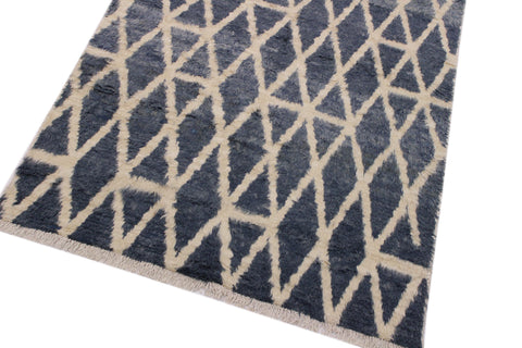 handmade Geometric Moroccan Grey Ivory Hand Knotted RECTANGLE 100% WOOL area rug 5' x 8'