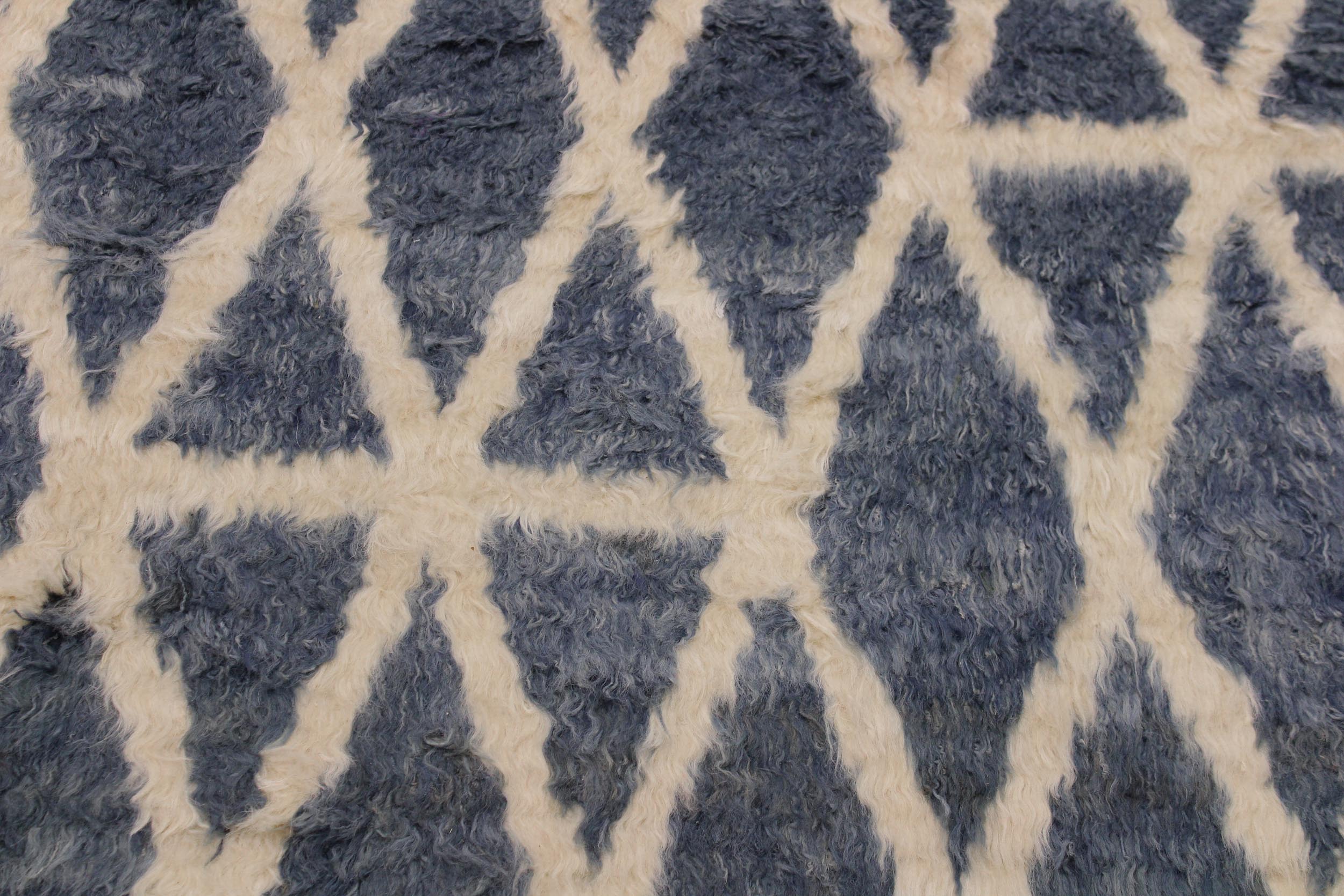 handmade Geometric Moroccan Grey Ivory Hand Knotted RECTANGLE 100% WOOL area rug 5' x 8'