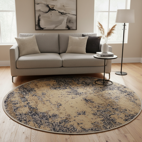 Modern Abstract Stockton Brown/Grey Wool Round -7'11X8'1