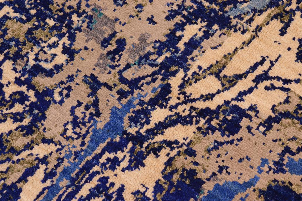 handmade Modern Kafkaz Blue Beige Hand Knotted RECTANGLE WOOL&SILK area rug 8X10