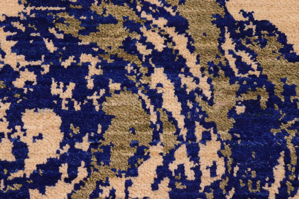 handmade Modern Kafkaz Blue Beige Hand Knotted RECTANGLE WOOL&SILK area rug 8X10