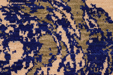 handmade Modern Kafkaz Blue Beige Hand Knotted RECTANGLE WOOL&SILK area rug 8' x 10'