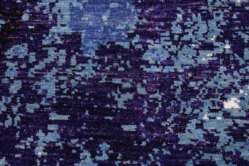 handmade Modern Kafkaz Blue Ivory Hand Knotted RECTANGLE WOOL&SILK area rug 6X9