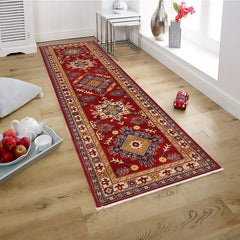 handmade Geometric Kazak Red Ivory Hand Knotted RUNNER 100% WOOL area rug 2x10