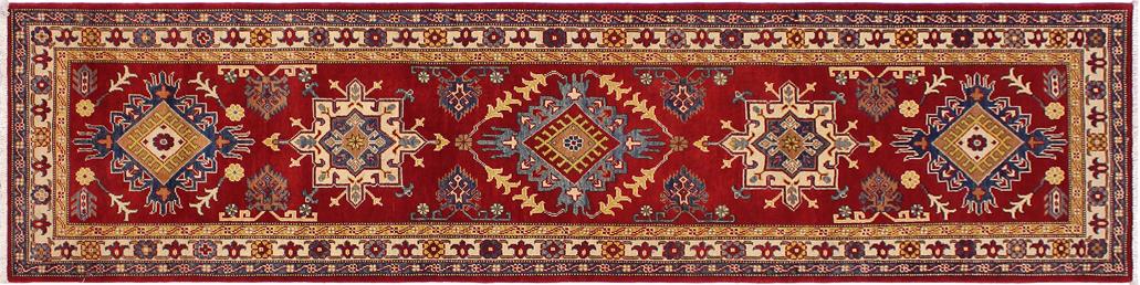 handmade Geometric Kazak Red Ivory Hand Knotted RUNNER 100% WOOL area rug 2x10