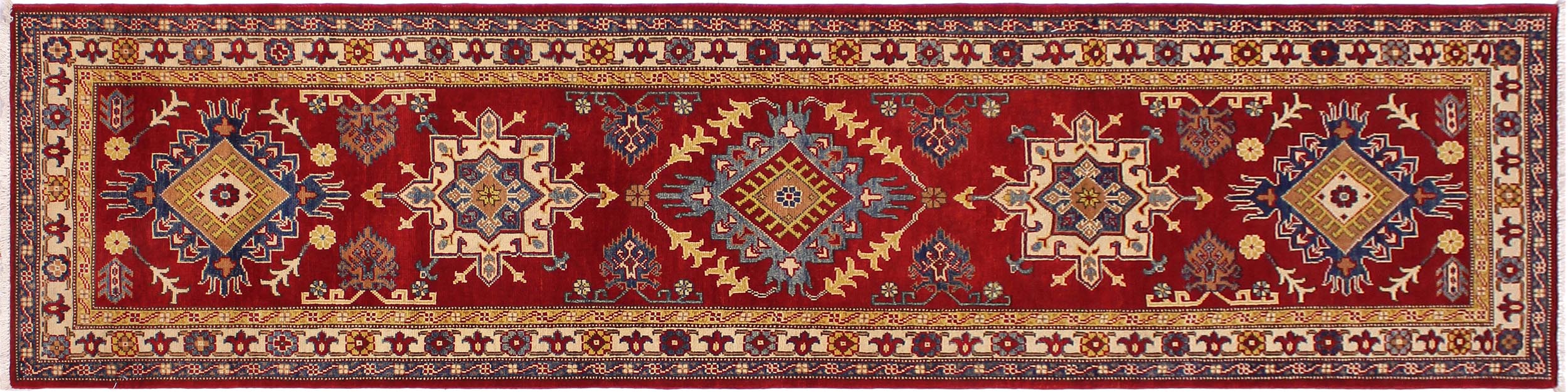 handmade Geometric Kazak Red Ivory Hand Knotted RUNNER 100% WOOL area rug 2x10