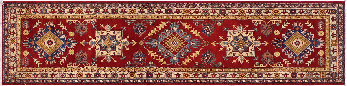 handmade Geometric Kazak Red Ivory Hand Knotted RUNNER 100% WOOL area rug 2x10