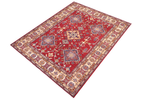 handmade Geometric Kazak Red Beige Hand Knotted RECTANGLE 100% WOOL area rug 6'X8'