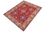 handmade Geometric Kazak Red Beige Hand Knotted RECTANGLE 100% WOOL area rug 6' x 8'
