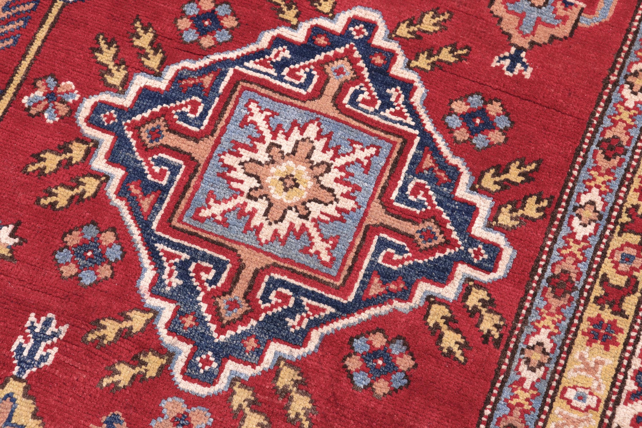 handmade Geometric Kazak Red Beige Hand Knotted RECTANGLE 100% WOOL area rug 6'X8'