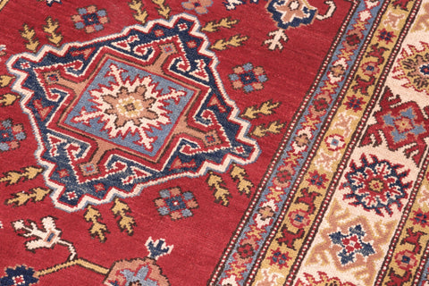 handmade Geometric Kazak Red Beige Hand Knotted RECTANGLE 100% WOOL area rug 6'X8'