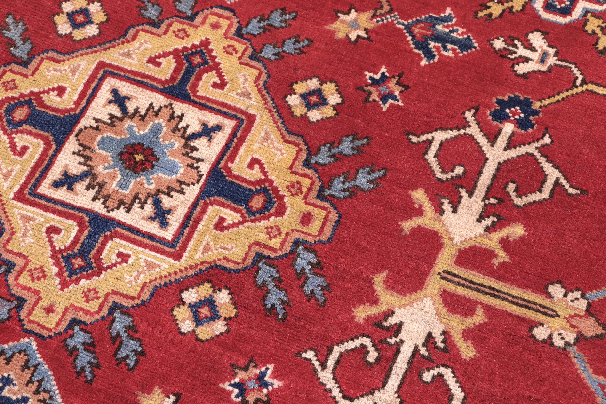 handmade Geometric Kazak Red Beige Hand Knotted RECTANGLE 100% WOOL area rug 6'X8'