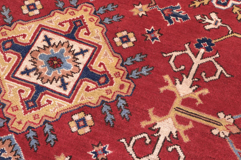 handmade Geometric Kazak Red Beige Hand Knotted RECTANGLE 100% WOOL area rug 6'X8'