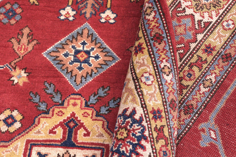 handmade Geometric Kazak Red Beige Hand Knotted RECTANGLE 100% WOOL area rug 6'X8'