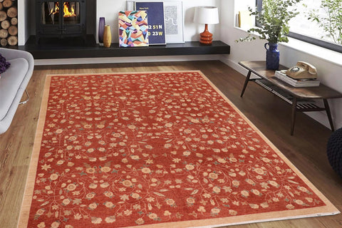 handmade Modern Kafkaz Red Tan Hand Knotted RECTANGLE 100% WOOL area rug 10' x 13'