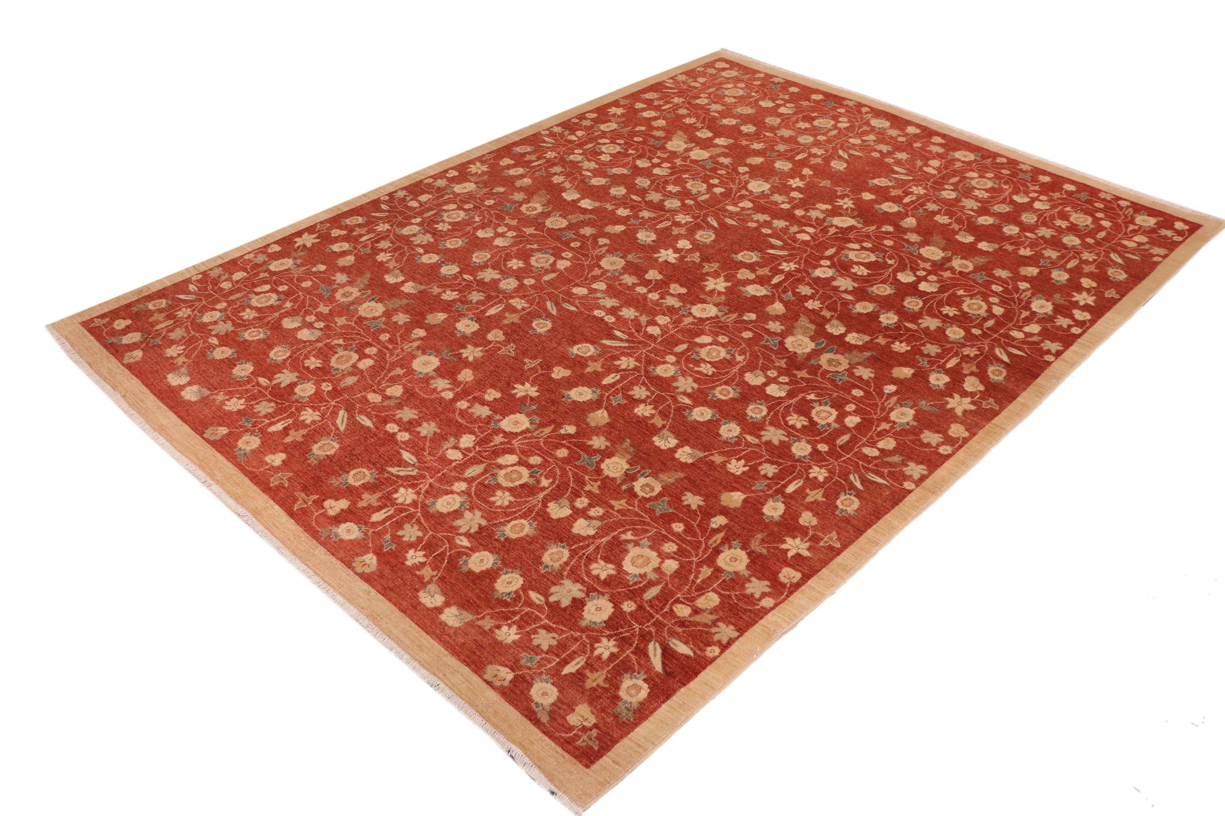 handmade Modern Kafkaz Red Tan Hand Knotted RECTANGLE 100% WOOL area rug 10' x 13'