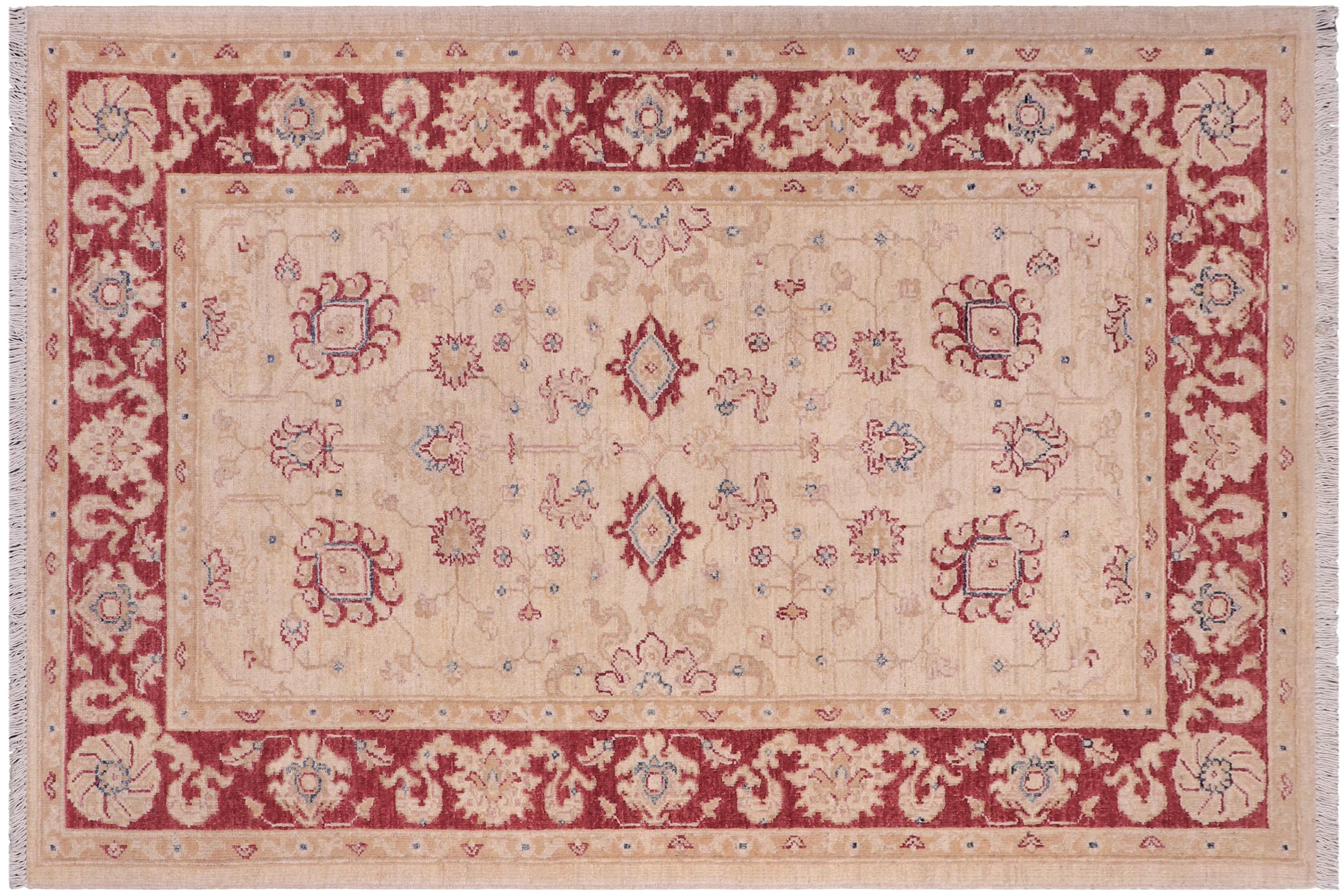 handmade Traditional Kafkaz Ivory Red Hand Knotted RECTANGLE 100% WOOL area rug 3x5