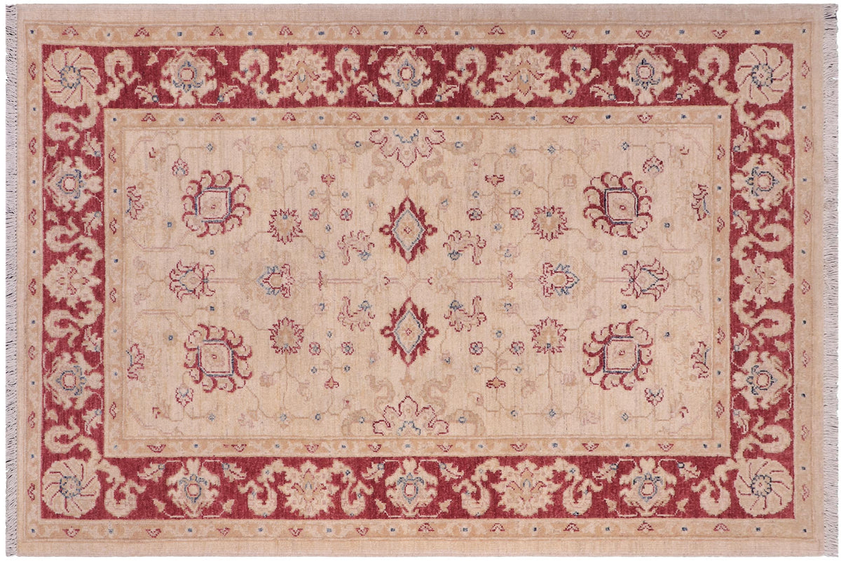 handmade Traditional Kafkaz Ivory Red Hand Knotted RECTANGLE 100% WOOL area rug 3x5