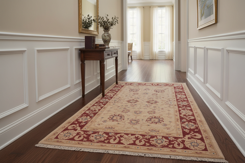 handmade Traditional Kafkaz Ivory Red Hand Knotted RECTANGLE 100% WOOL area rug 3x5