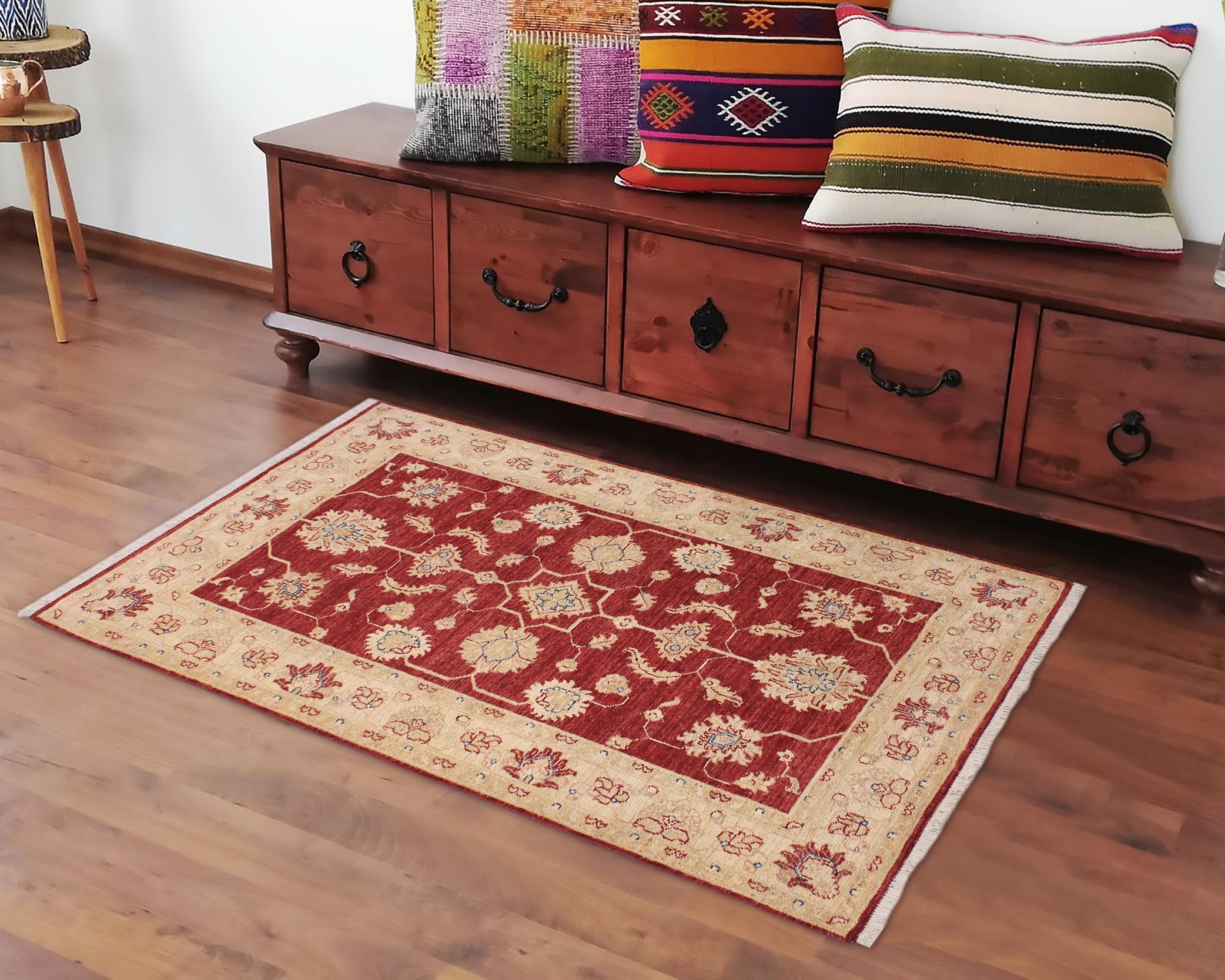 handmade Traditional Kafkaz Red Ivory Hand Knotted RECTANGLE 100% WOOL area rug 3x5