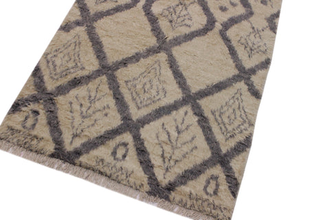 handmade Geometric Moroccan Ivory Grey Hand Knotted RECTANGLE 100% WOOL area rug 4' x 6'