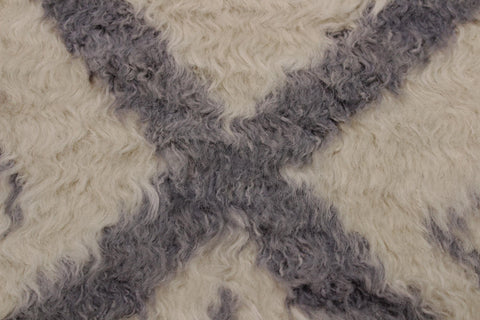 handmade Geometric Moroccan Ivory Grey Hand Knotted RECTANGLE 100% WOOL area rug 4' x 6'