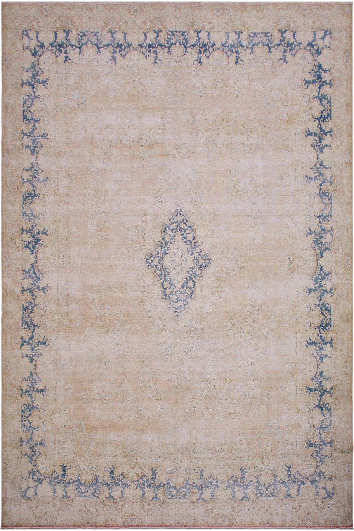 Vintage Distressed Persian Strong Brown/Blue Wool Rug - 10'1''X12'9''