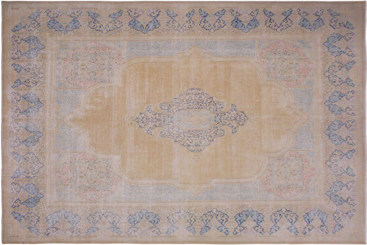 handmade Vintage Vintage Brown Blue Hand Knotted RECTANGLE 100% WOOL area rug 10' x 13'