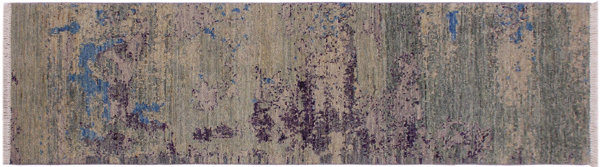 handmade Modern Kafkaz Green Blue Hand Knotted RUNNER 100% WOOL area rug 2' x 6'