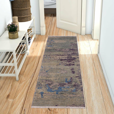 handmade Modern Kafkaz Green Blue Hand Knotted RUNNER 100% WOOL area rug 2' x 6'