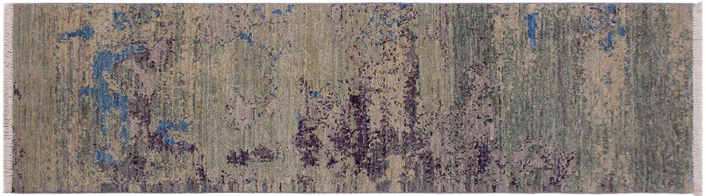 handmade Modern Kafkaz Green Blue Hand Knotted RUNNER 100% WOOL area rug 2x6 
