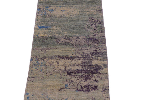 handmade Modern Kafkaz Green Blue Hand Knotted RUNNER 100% WOOL area rug 2' x 6'