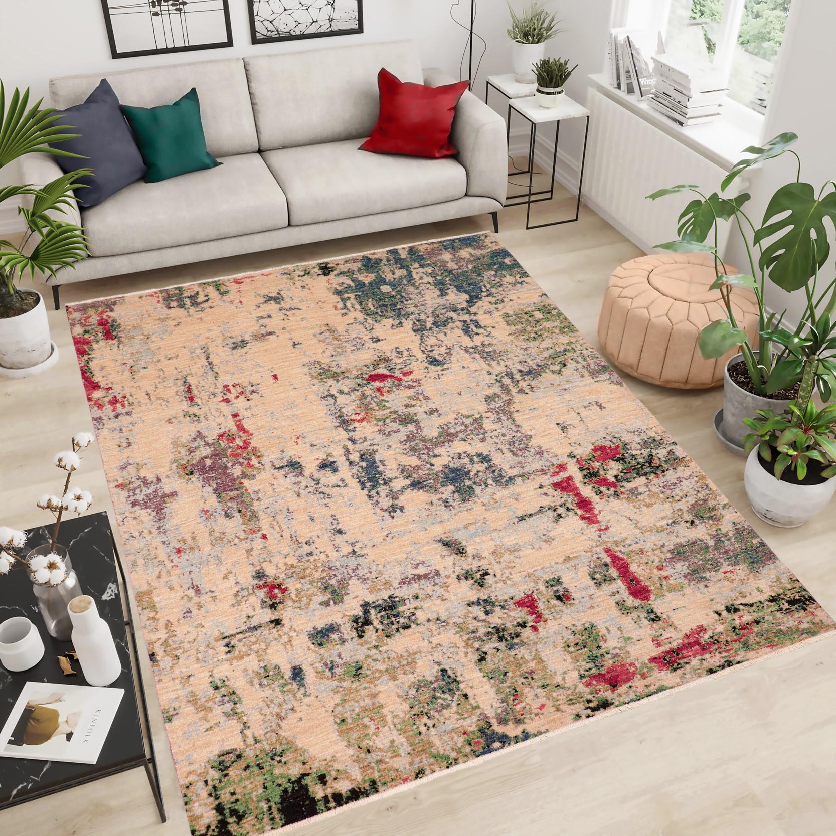 handmade Modern Kafkaz Beige Green Hand Knotted RECTANGLE 100% WOOL area rug 8' x 10'