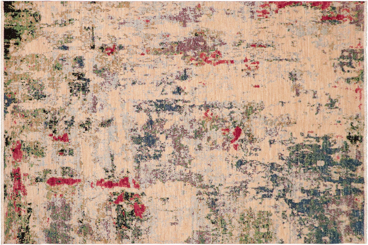 handmade Modern Kafkaz Beige Green Hand Knotted RECTANGLE 100% WOOL area rug 8' x 10'
