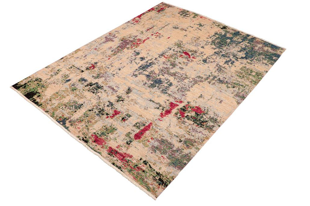 handmade Modern Kafkaz Beige Green Hand Knotted RECTANGLE 100% WOOL area rug 8X10